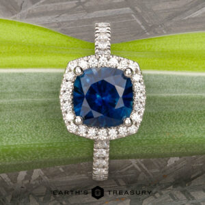 The Classic Pave Halo Ring in Platinum with 1.88-Carat Montana Sapphire