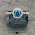 The Petite Pave Halo in 18k white gold with 0.95-Carat Montana Sapphire