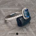 The Petite Pave Halo Ring in 14k white gold with 1.70-Carat Montana Sapphire