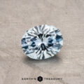 A 1.05-carat Montana Sapphire (heated) with a faceted, oval cut and light blue hue is placed on a textured surface.